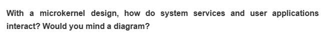 With a microkernel design, how do system services and user applications
interact? Would you mind a diagram?