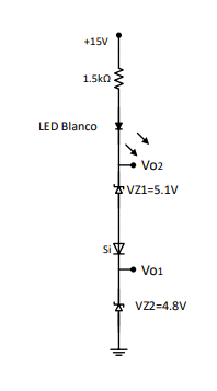 +15V
1.5ka
LED Blanco
Vo2
*VZ1=5.1V
Si V
Vo1
* VZ2=4.8V
