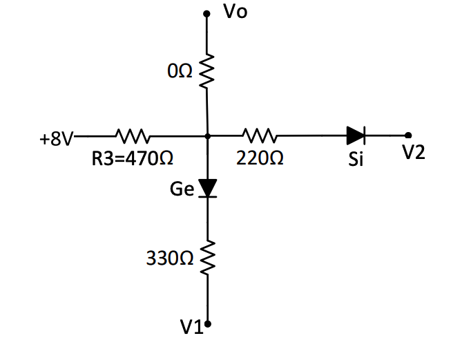 Vo
+8V-
R3=4700
2200
Si
V2
Ge
3302
V1
