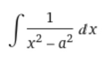 ### Integral of Rational Functions Involving Quadratic Terms

The image depicts the integral:
\[ \int \frac{1}{x^2 - a^2} \, dx \]

To solve this integral, we can use partial fraction decomposition and recognize that the integrand represents a function that can be broken down into simpler rational functions. Here’s the step-by-step process:

#### Step 1: Factor the Denominator
The integrand \(\frac{1}{x^2 - a^2}\) can be factored using the difference of squares:
\[ x^2 - a^2 = (x - a)(x + a) \]

So, we rewrite the integral as:
\[ \int \frac{1}{(x - a)(x + a)} \, dx \]

#### Step 2: Partial Fraction Decomposition
We express \(\frac{1}{(x - a)(x + a)}\) as a sum of partial fractions:
\[ \frac{1}{(x - a)(x + a)} = \frac{A}{x - a} + \frac{B}{x + a} \]

To determine \(A\) and \(B\), we will solve the equation:
\[ 1 = A(x + a) + B(x - a) \]

Setting \(x = a\) to solve for \(B\):
\[ 1 = A(a + a) + B(a - a) \]
\[ 1 = 2aA \]
\[ A = \frac{1}{2a} \]

Setting \(x = -a\) to solve for \(A\):
\[ 1 = A(-a + a) + B(-a - a) \]
\[ 1 = -2aB \]
\[ B = -\frac{1}{2a} \]

So, we have:
\[ \frac{1}{(x - a)(x + a)} = \frac{1}{2a} \cdot \frac{1}{x - a} - \frac{1}{2a} \cdot \frac{1}{x + a} \]

#### Step 3: Rewrite the Integral Using Partial Fractions
Now we can rewrite the integral:
\[ \int \frac{1}{(x - a)(x + a)} \, dx = \int \left( \frac{1}{2a