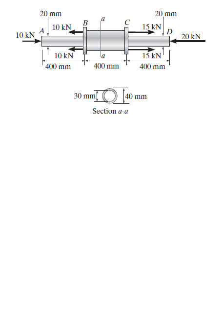 20 mm
20 mm
10 kN
15 kN
10 kN
D
20 kN
10 kN
15 kN
400 mm
400 mm
400 mm
30 mm| O (40
Section a-a
