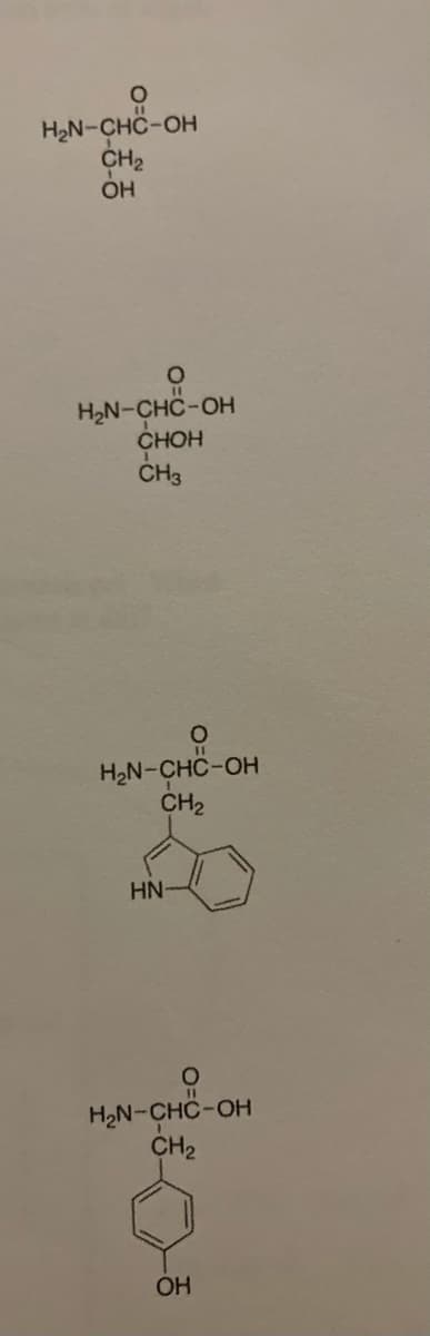 H2N-CHC-OH
CH2
OH
H2N-CHC-OH
CHOH
H2N-CHC-OH
CH2
HN-
H2N-CHC-OH
CH2
OH
