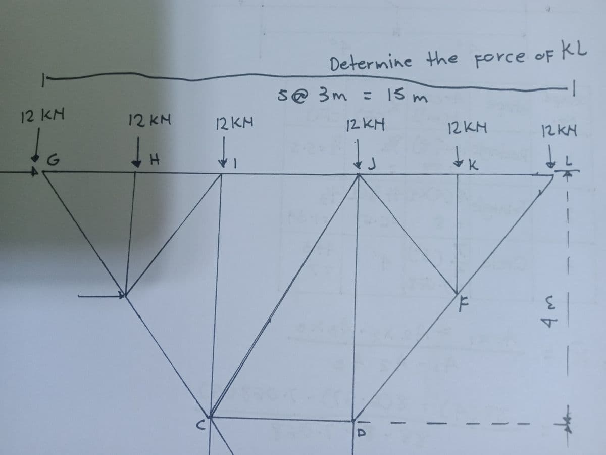 Determine the force oF KL
s@ 3m = 1S m
/-
12 KM
12KM
12KM
12 KM
12 KM
12KM
to
1
K
3.
:/-
