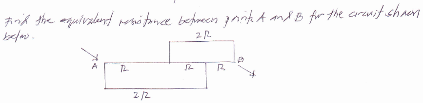 Find the asquivzlend resi tonce betweenpnkA nd B fr the cirenit shaen
befors.
2 R
A
22
