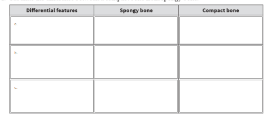 Differential features
Spongy bone
Compact bone
b.
