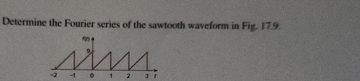 Determine the Fourier series of the sawtooth waveform in Fig. 17.9.
FLO) 4
-2
-1
0
1
2
31