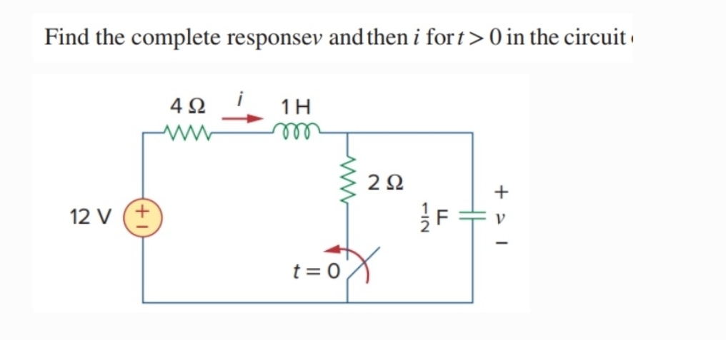 Find the complete responsev and then i fort > 0 in the circuit
12 V (+
492
www
1H
t = 0
292
X
NI-
F
LL
16
+=