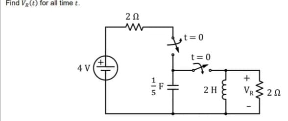 Find VR (t) for all time t.
4 V
202
www
F:
t=0
t=0
2 H
+
VR202