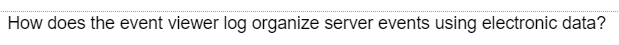 How does the event viewer log organize server events using electronic data?