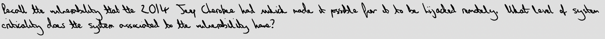 facall the milheptbalty stat the 2014 Jep Charoae had ehich made t posible for d to be hijaded remdaly What lond of systen
cnticality does the sutem assuiobed bo te mlenbil icdy have?
