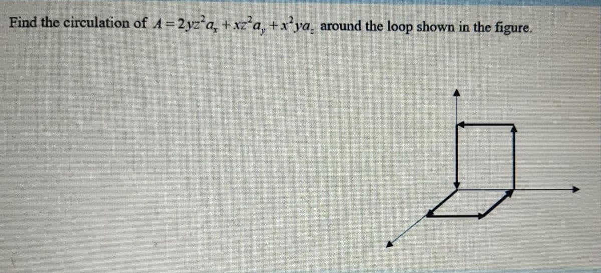 Find the circulation of A =2yz'a, +xz'a, +x ya, around the loop shown in the figure.
