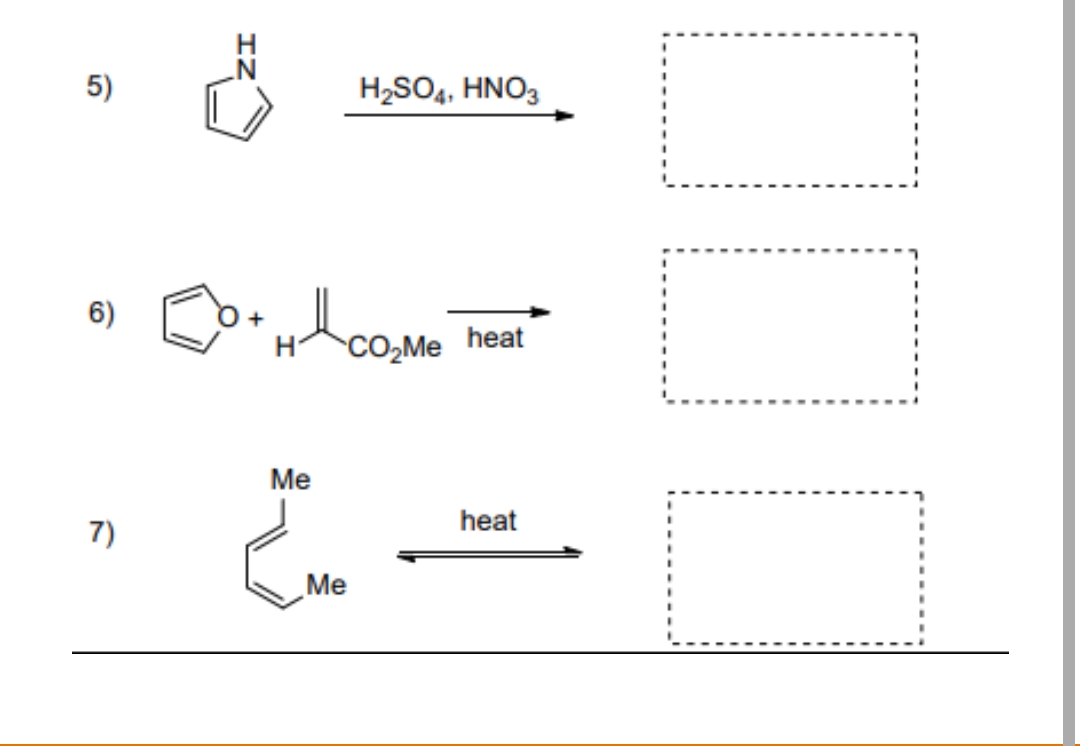 5)
6)
7)
IZ
H₂SO4, HNO3
на сомо
Me
Me
heat
heat