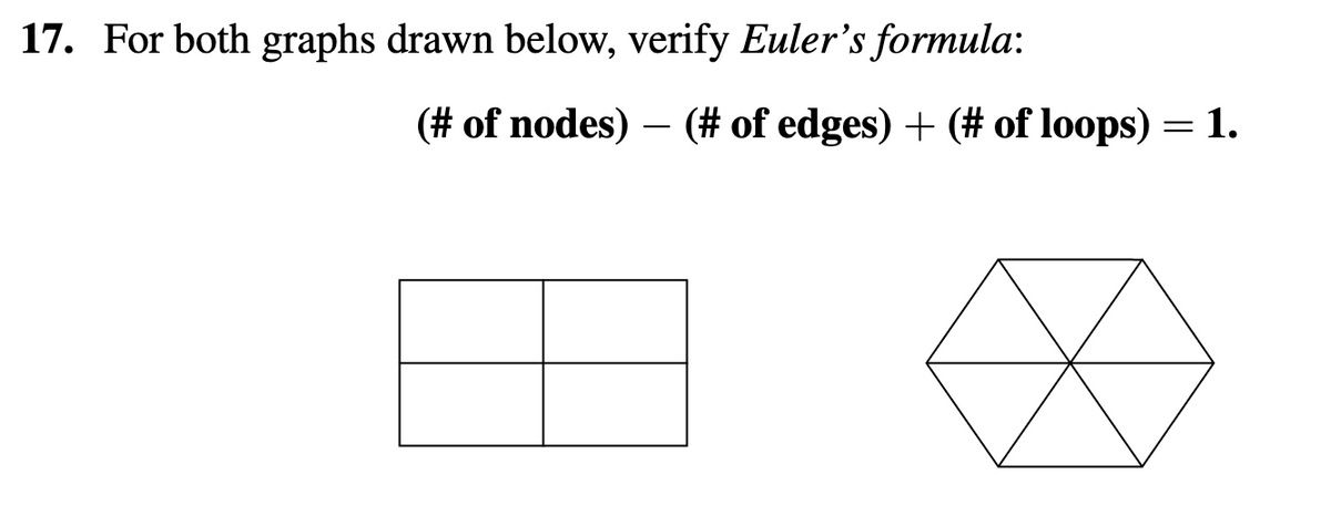 17. For both graphs drawn below, verify Euler's formula:
(# of nodes) - (# of edges) + (# of loops) = 1.