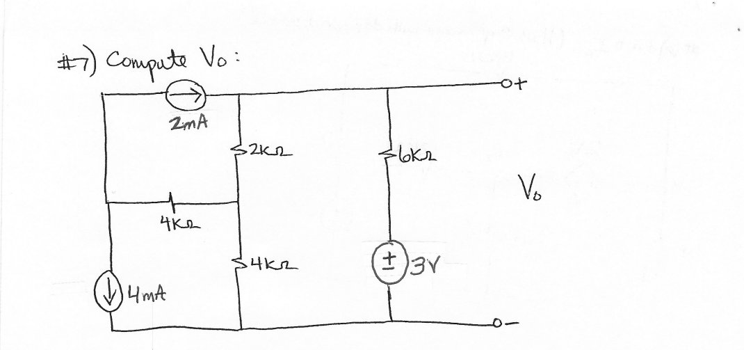 #7) Compute Vo:
ZMA
чка
14 MA
2K2
,4 кг
-вкл
± 3V
ot
V₂