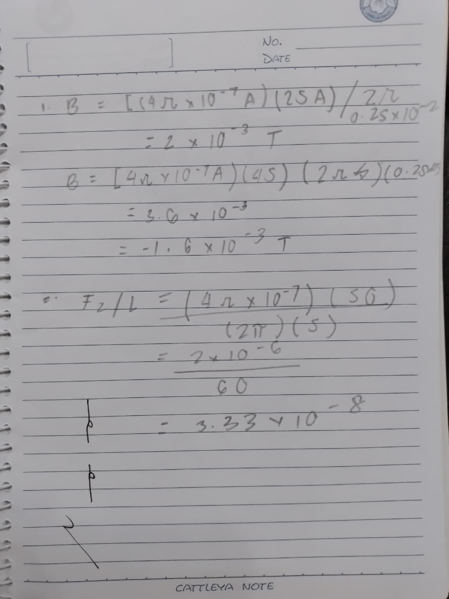 No.
DATE
13=
0.25 x10
:2x10
3=
-1.6x10
7x10-6
3.33 Y 10
CATTLEYA NOTE
