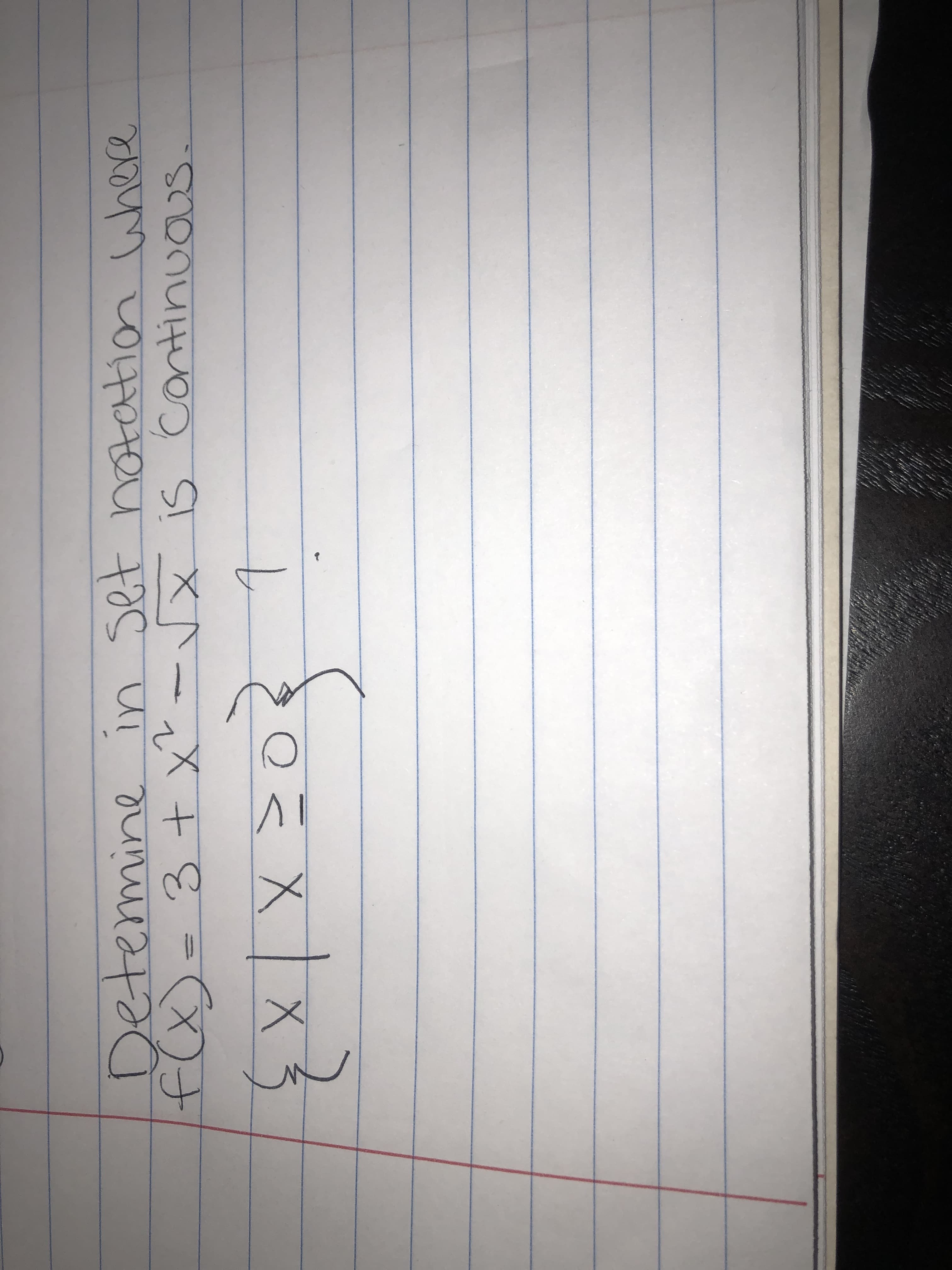 Detemine in set notation where
f(x)-3+ x-X iS Continuas.
