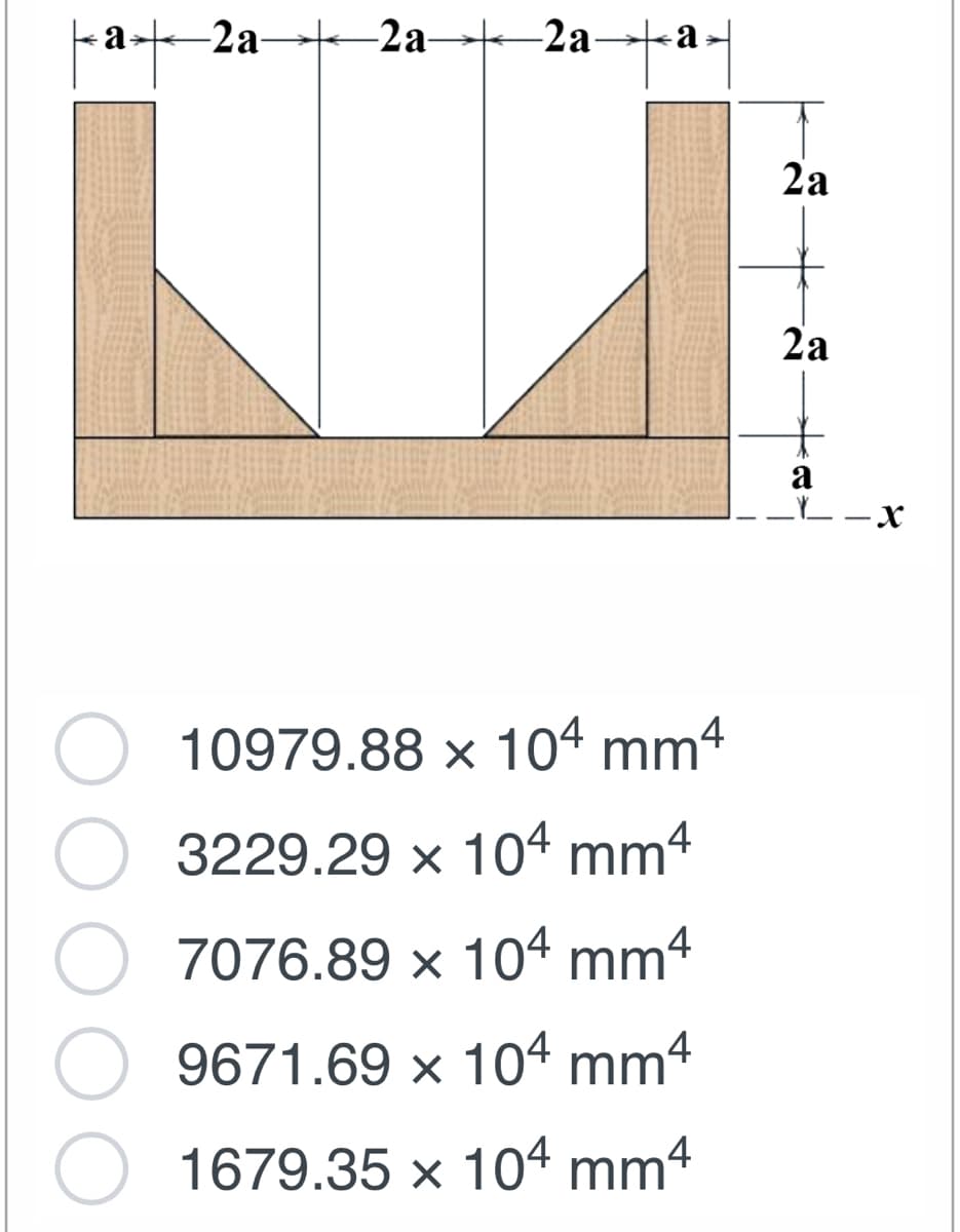 ||-a-
-2a-
-2a-
-2a-
10979.88 x 104 mm4
O 3229.29 x 104 mm4
7076.89 x 104 mm4
O9671.69 x 104 mm4
O 1679.35 x 104 mm4
2a
2a
+6×
*
a
T
-X