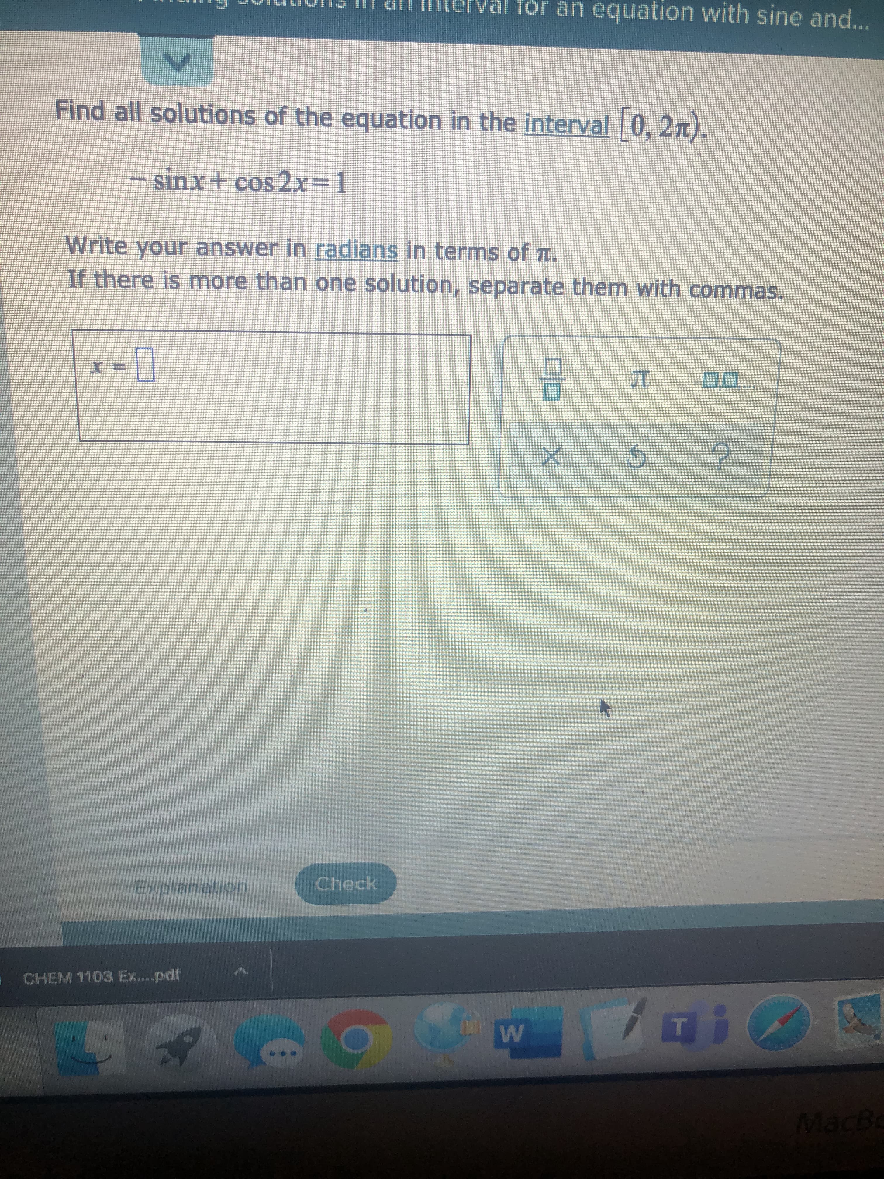 Find all solutions of the equation in the interval 0, 2n).
sinx+ cos 2x=D1
