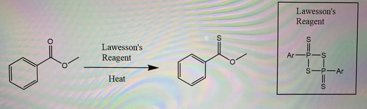 Lawesson's
Reagent
Lawesson's
Ar-P-S
Reagent
S-P-Ar
Heat
S-P=S
S=PIS
