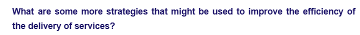 What are some more strategies that might be used to improve the efficiency of
the delivery of services?
