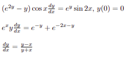 (e2y – y) cos r = e' sin 2x, y(0) = 0
Cos a
%3D
e* y = e-V + e–2x-
