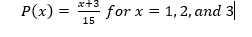 x+3
P(x) =
for x = 1, 2, and 3
15
