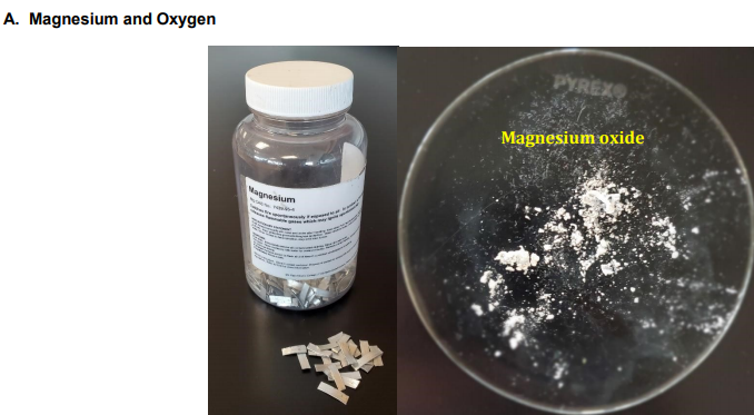 A. Magnesium and Oxygen
PYREXO
Magnesium oxide
Magnesium
