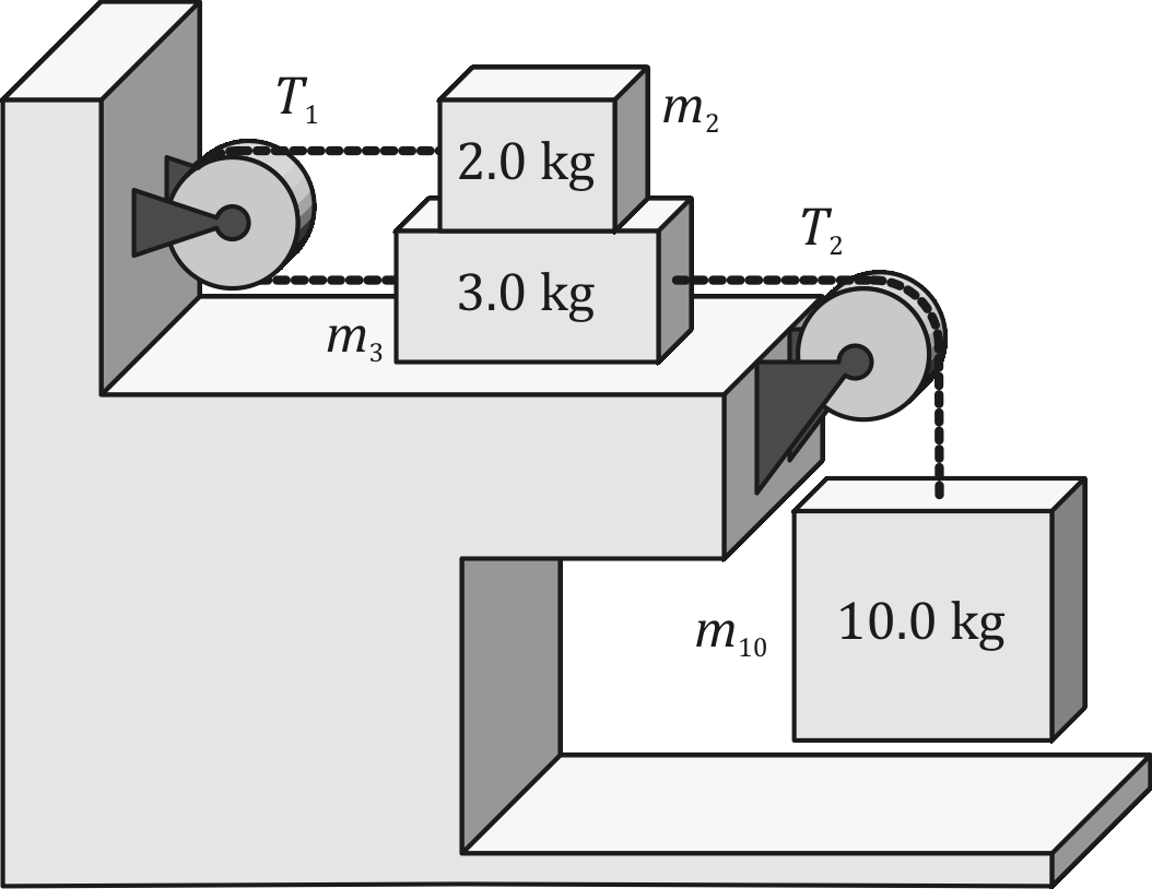 2.0 kg
T2
3.0 kg
m3
10.0 kg
m.
