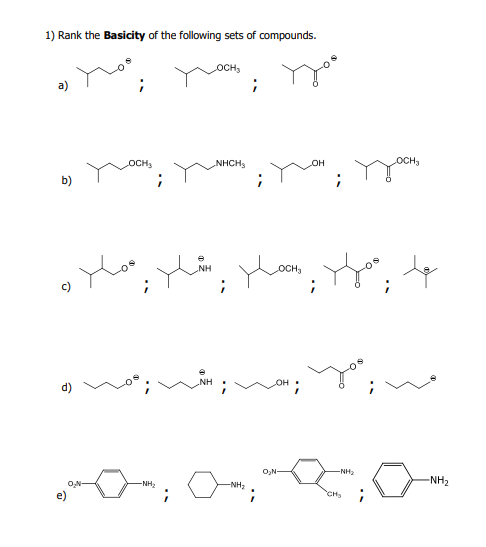 1) Rank the Basicity of the following sets of compounds.
OCH
a)
OCH
NHCH
он
OCH,
b)
