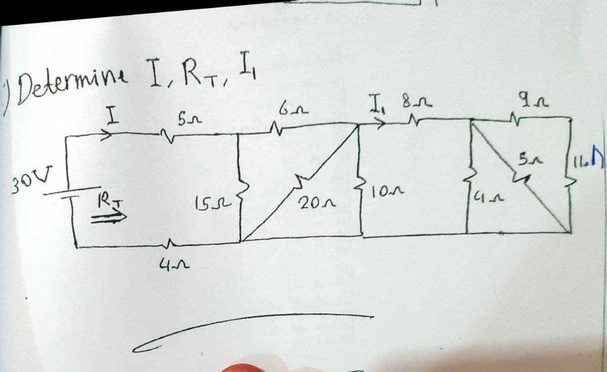 Determine I, RT, I,
I. 8r
30V
5人
R.
20へ
4へ
