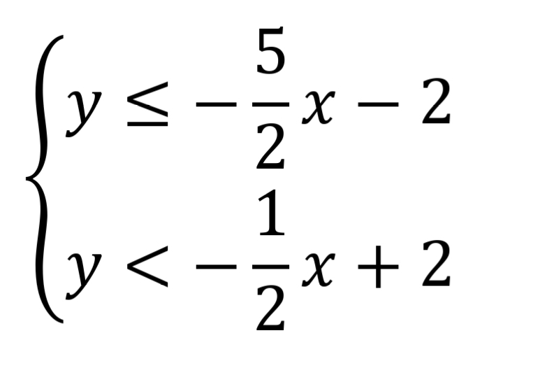 5
у
-x-2
(y≤ - 1/2x-
{y < - 1²/√x + 2²
2