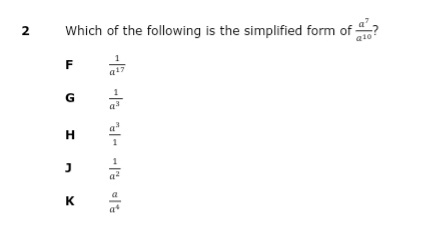 Which of the following is the simplified form of ?
F
a17
G
K
