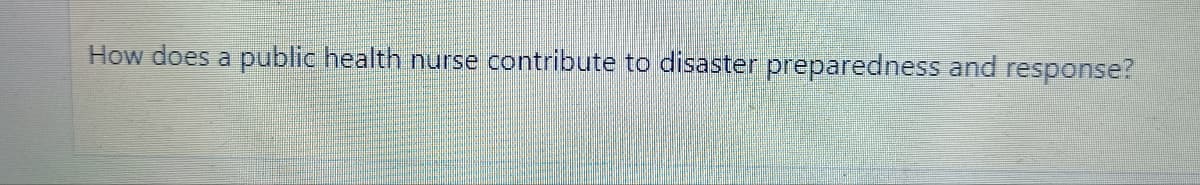 How does a public health nurse contribute to disaster preparedness and response?