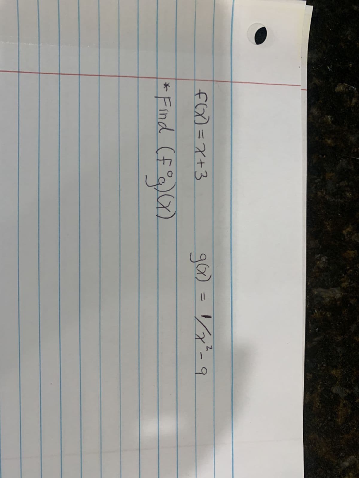 f(x)=x+3
* Find (fᵒg)(x)
2
g(x) = 1 / x²-9