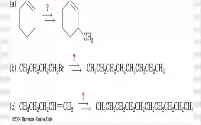 (a)
CH,
(b) CH,CH,CH,CH,Br
CH,CH,CH,CH,CH,CH,CH,CH,
(6) CH,CH,CH,CH=CH, 2 CH,CH,CH,CH,CH,CH,CH,CH,CH,CH,
©2004 Thomson - Broks Cole
