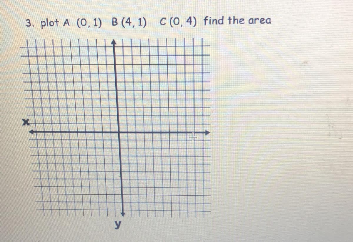 3. plot A (0, 1) B (4, 1) C (0, 4) find the area
