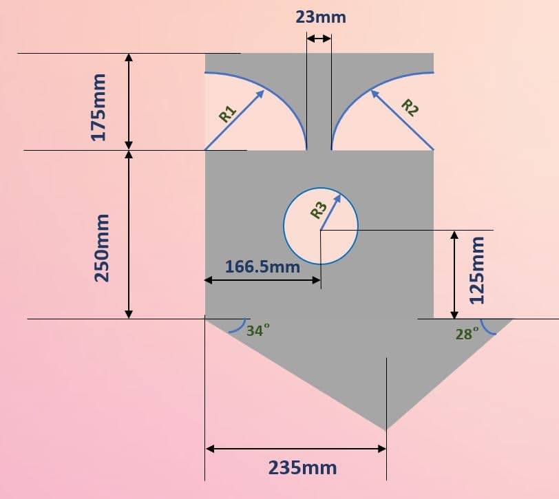 23mm
166.5mm
34°
28°
235mm
175mm
250mm
R1
R3
R2
125mm
