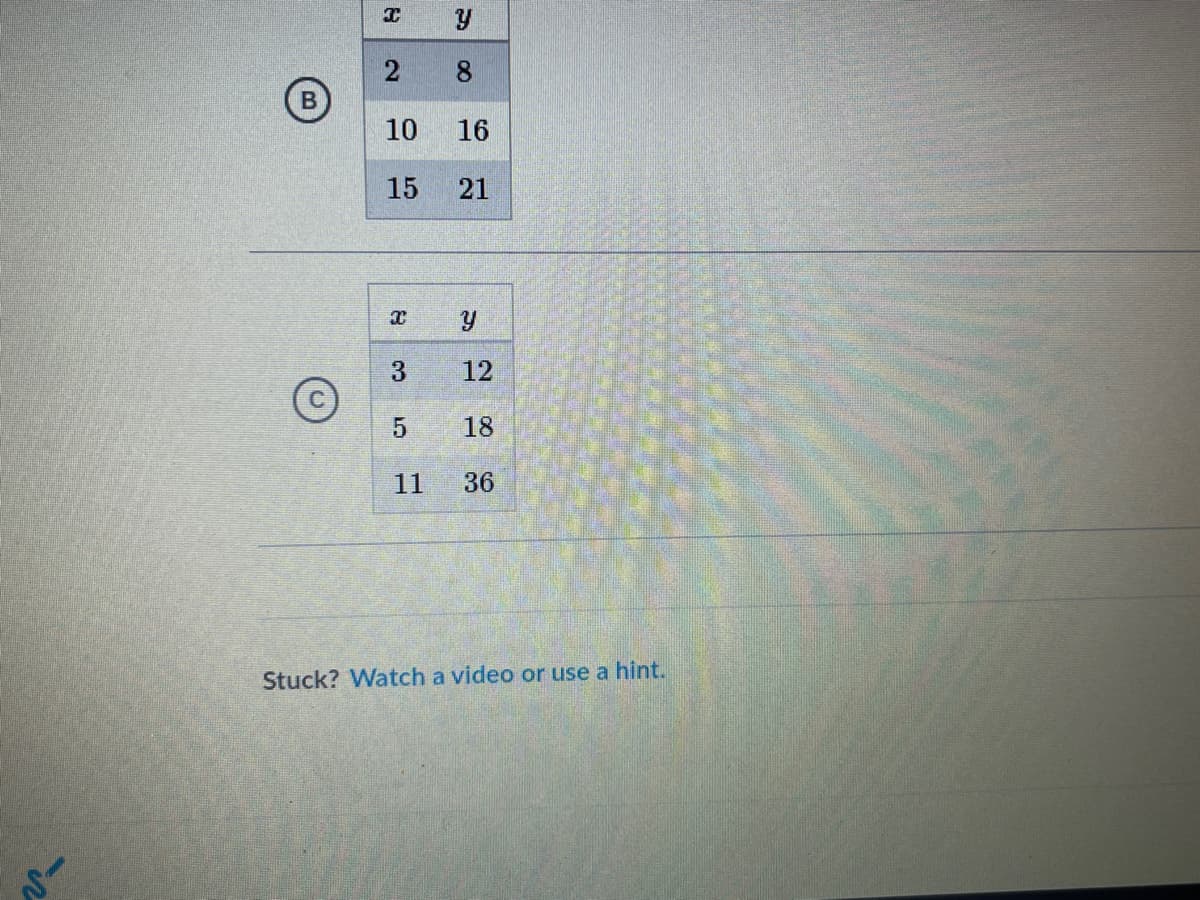 8.
10
16
15
21
12
5.
18
11
36
Stuck? Watch a video or use a hint.
パー
21
3.
