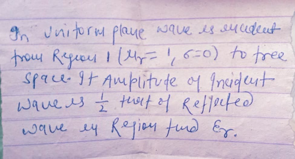 In unitorm plaue wave is euudeut
frou Regeas 1(4y=!,6-0) to tree
spacei It Amplitu de of Inaident
waue es Ź tewet of Reffocted
wave ey Rejiay tud Er.
