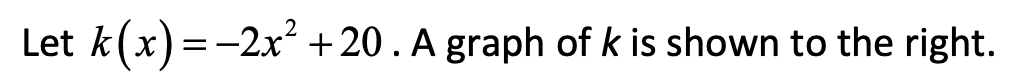 Let k(x) =-2x² +20. A graph of k is shown to the right.
%3D
