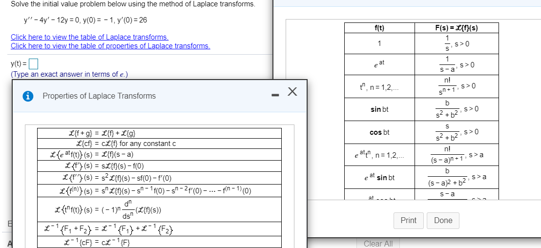 y" - 4y' – 12y = 0, y(0) = – 1, y'(0) = 26
