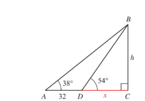 B
54°
38°
A 32
D
x C
