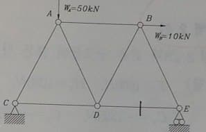 C
A
W=50kN
D
B
W-10kN
E