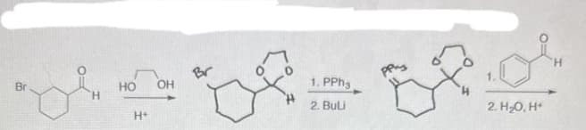 Br
HO OH
H+
Br
1. PPh3
2. Buli
ppms
2. H₂O, H+