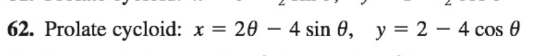 Prolate cycloid: x = 20 – 4 sin 0, y = 2 –- 4 cos 0
