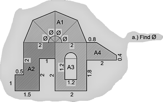 A1
0.8
a.) Find Ø
2
A4
1
2
A2
АЗ
0.5
1
1.2
1.5
2
2
2.
1.2
1.8
0.4
