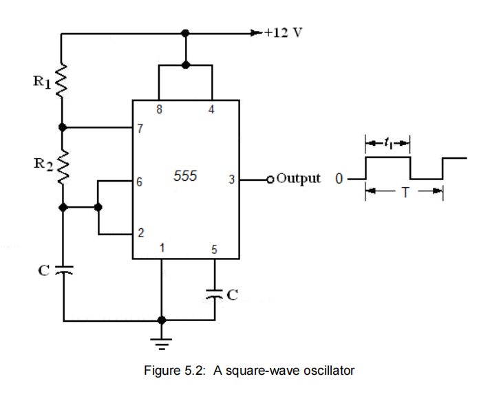 R1
R₂
7
6
2
8
1
555
4
5
3
لا
C
-+12 V
-Output 0
M
Figure 5.2: A square-wave oscillator