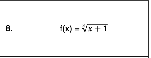 8.
f(x) = Vx + 1
