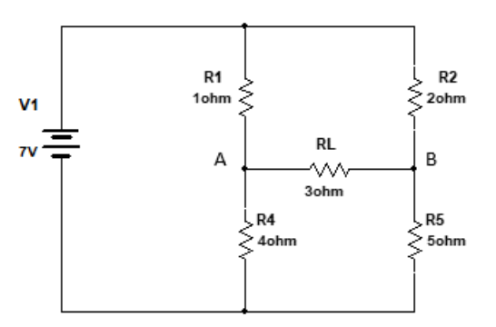 V1
7V
tilt
R1
1ohm
A
R4
4ohm
RL
3ohm
R2
2ohm
B
R5
5ohm