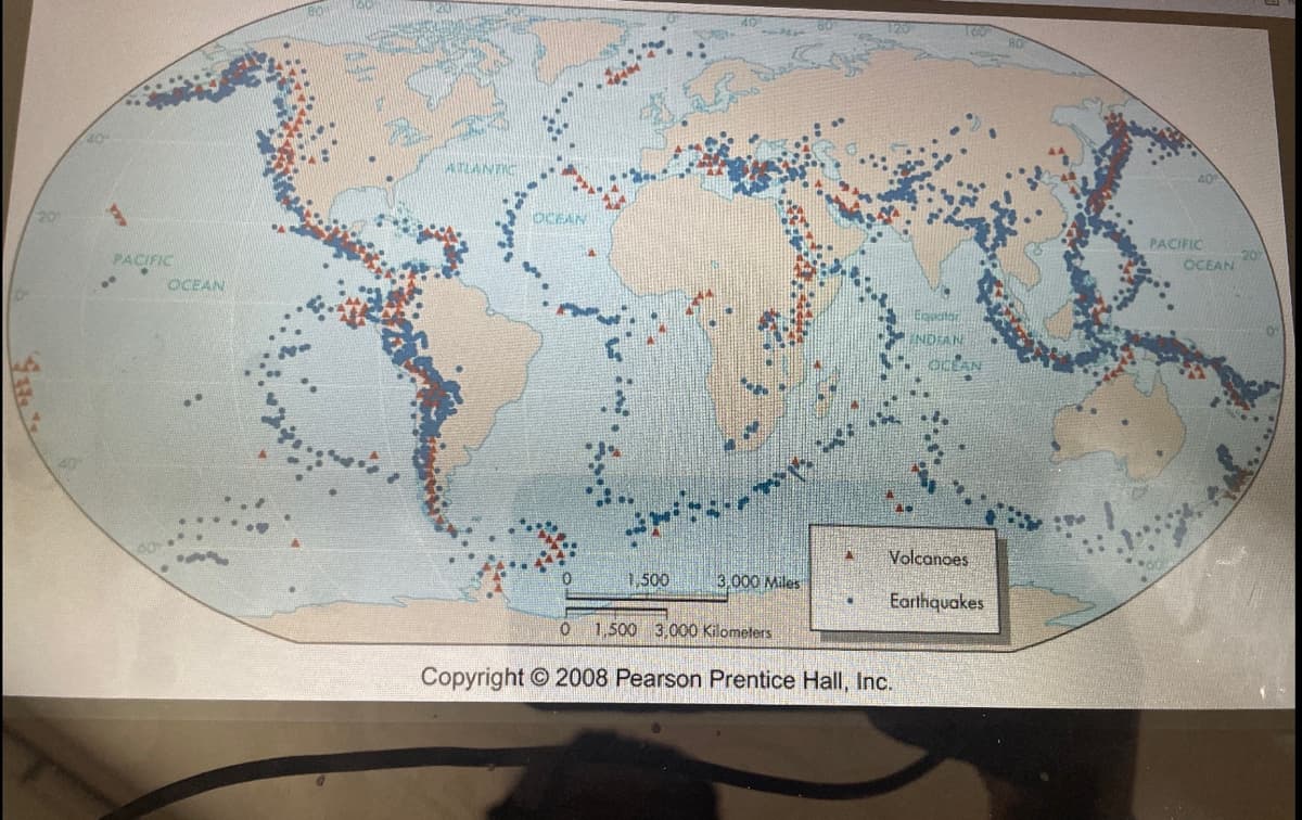 40
OCEAN
PACIFIC
PACIFIC
20
OCEAN
OCEAN
ENDIAN
Volcanoes
1,500
3,000 Miles
Earthquakes
1,500 3,000 Kilometers
Copyright © 2008 Pearson Prentice Hall, Inc.
